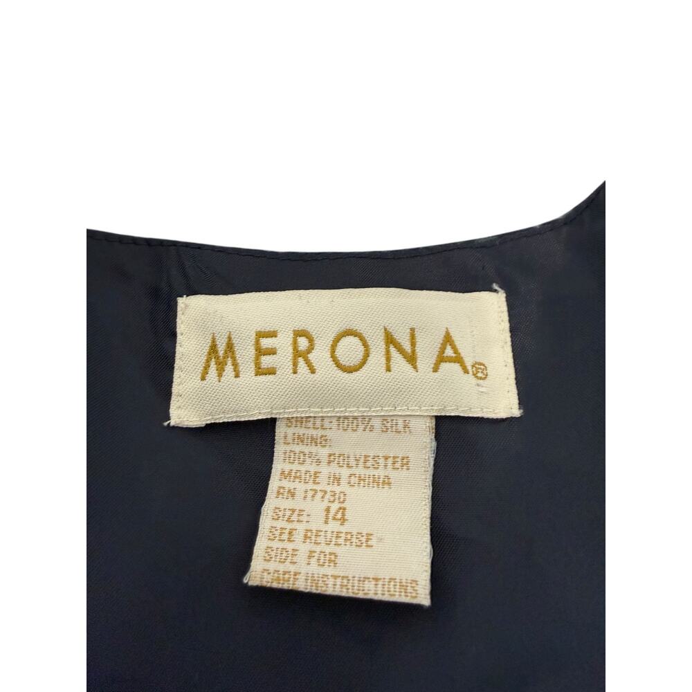 Merona Dress Silk Blue Vintage 90s‎ Sleeveless Geometric Print Tie Front Size 14 - Picture 2 of 11